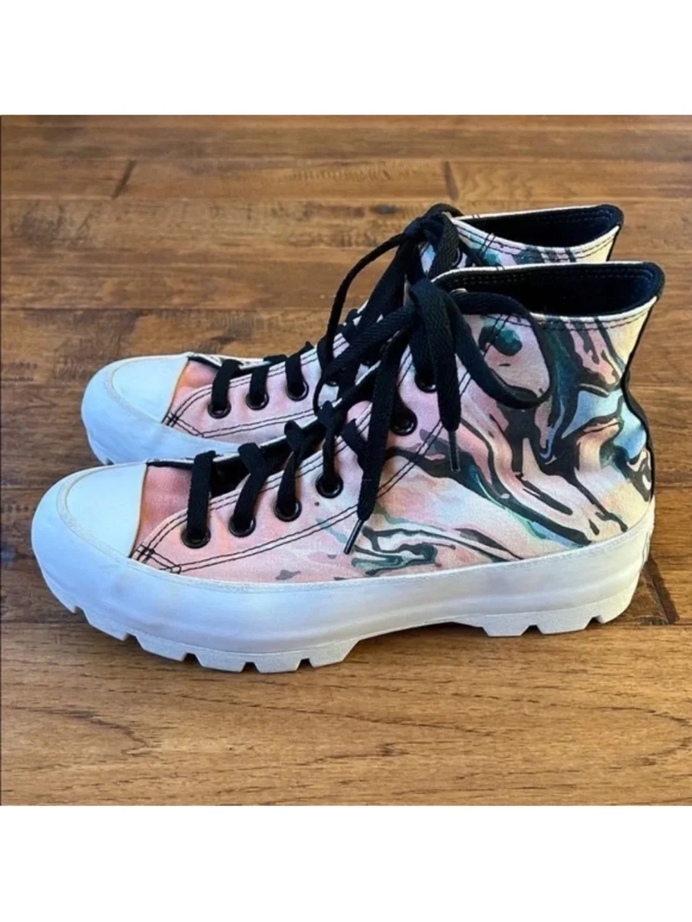 Chuck Taylor All Star Lugged Heel Platform High Top Sneakers Custom Print 8.5